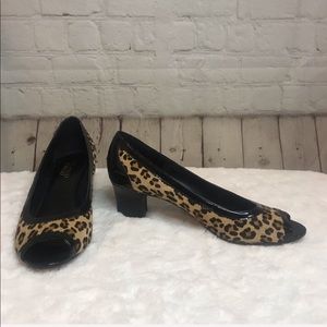 Franco Sarto Cheetah Peep Toe Pumps, size 8